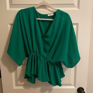 Eesome Green Blouse with Batwing Sleeves and Peplum Style